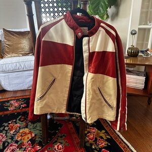 We The Free Red and Cream Leather Jacket